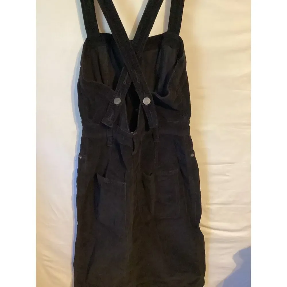 2421 Free People Corduroy Button Up Jumper Dress w/Adjustable Strap Black Size 0